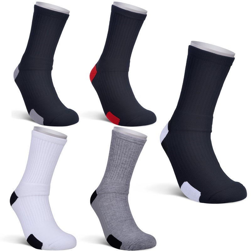 JHM mens Thick Protective Sport Cushion Basketball Compression Athletic Socks, 5 Pairs Color#5, 6-13 - Image 1